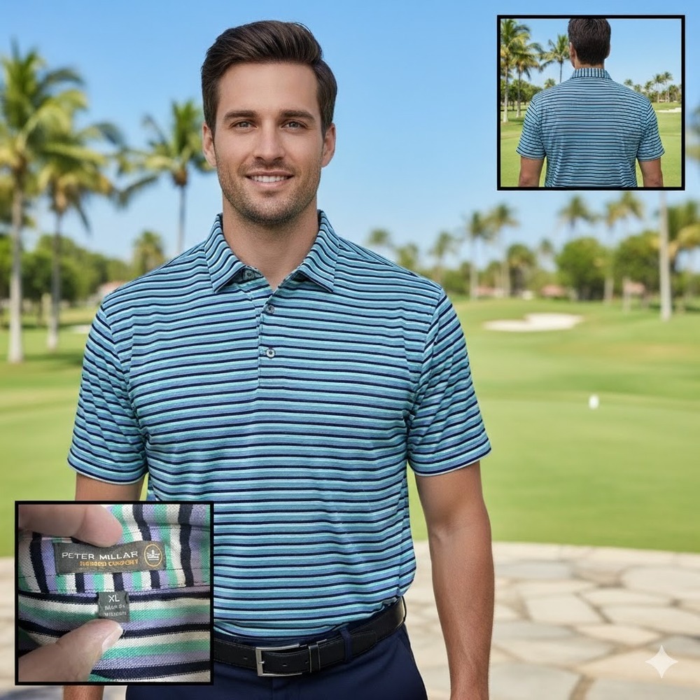 Peter Millar Summer Comfort Men's XL Striped Polo Shirt Short Sleeve Golf Casual